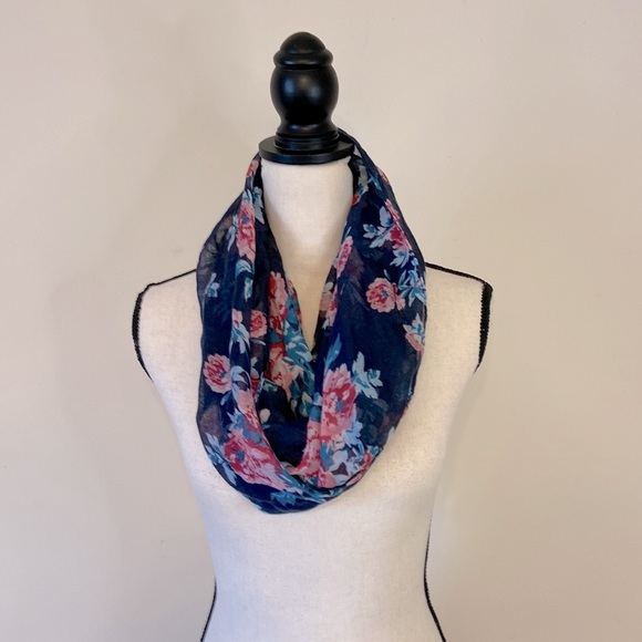 Navy Floral Infinity Scarf - Picture 2 of 4